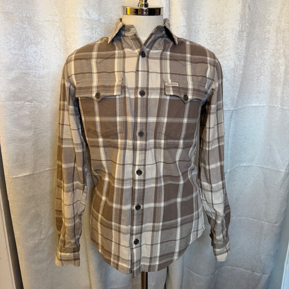 Sendero Provisions Co Mens Small Brown Plaid Cotton Twill Western Button Shirt